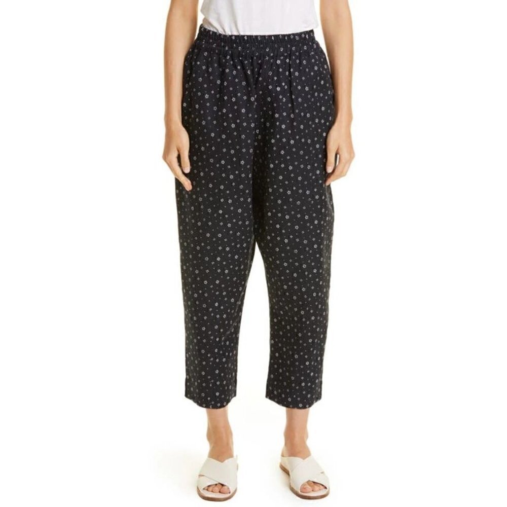 NWT APIECE APART Size XL Ani Easy Linen Blend Woven Pants Scattered Floral Black